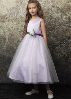 Lilac Satin Tulle Tea Length Flower Girl Dress